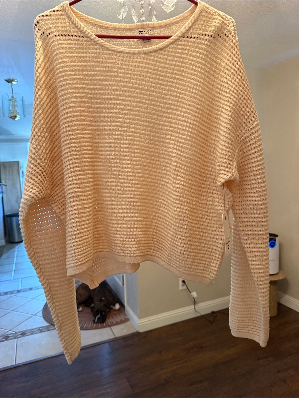 Billabong Cream Open-Knit Scoop Neck Sweater